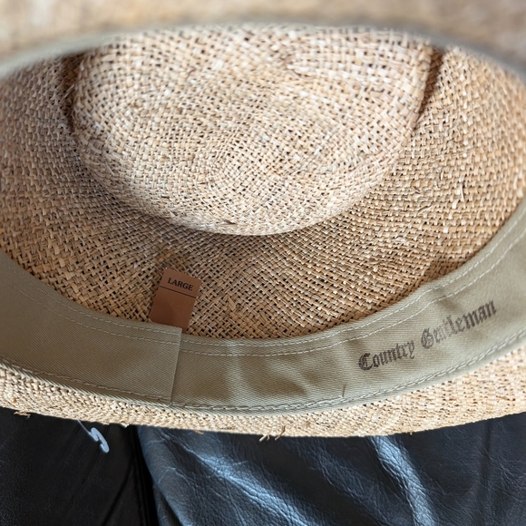 Unisex Country Bentleman Panama Hat Natural Woven Raffia Floral Band Size L main image 5